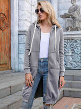 Load image into Gallery viewer, Full Size Zip-Up Longline Hoodie with Pockets