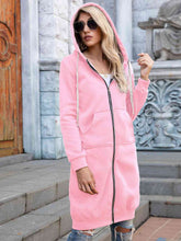 Load image into Gallery viewer, Full Size Zip-Up Longline Hoodie with Pockets