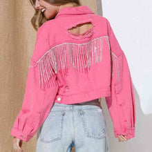 Load image into Gallery viewer, Cropped Collared Neck Dropped Shoulder Denim Jacket