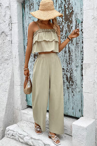 Frill Trim Cami and Wide Leg Pants Set