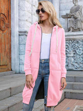 Load image into Gallery viewer, Full Size Zip-Up Longline Hoodie with Pockets