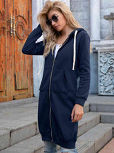 Load image into Gallery viewer, Full Size Zip-Up Longline Hoodie with Pockets