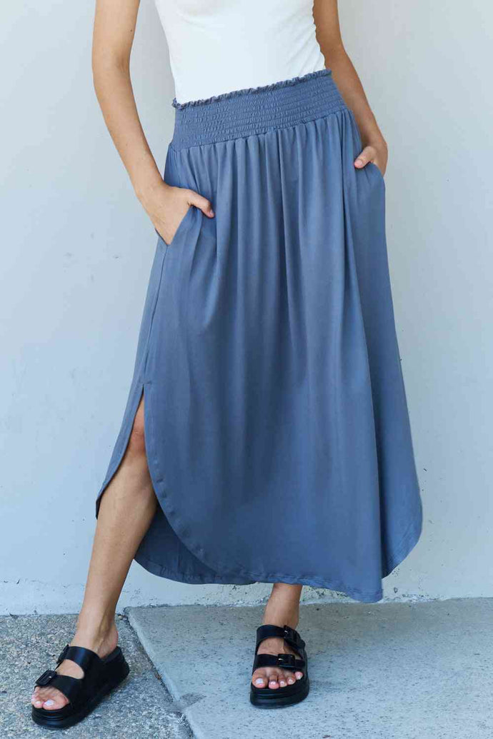 Full Size High Waist Scoop Hem Maxi Skirt in Dusty Blue